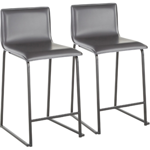 Mara 26" Counter Stool in Grey Leatherette & Black Metal (Set of 2)